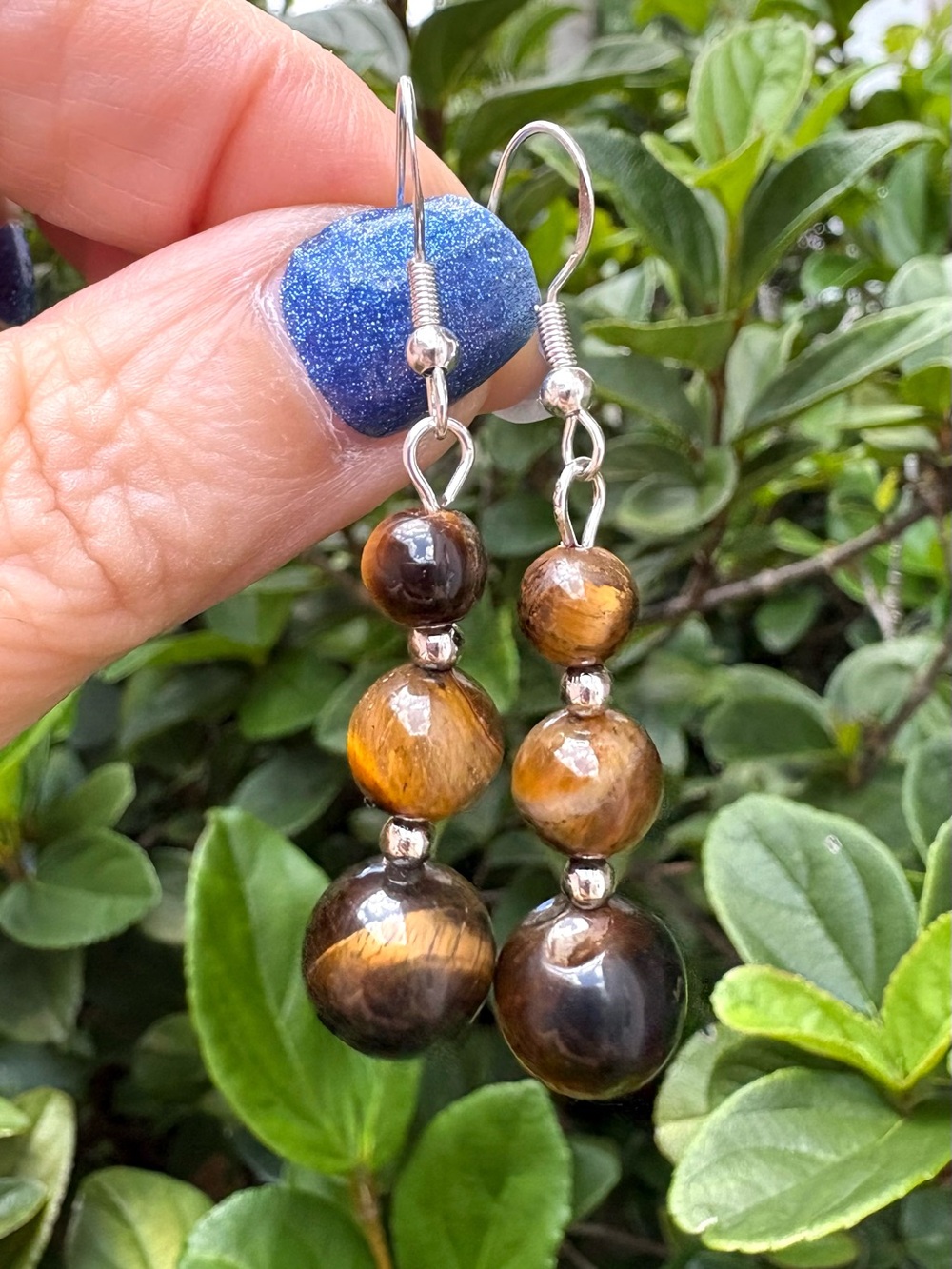 Handcrafted Brown Tiger Eye Gemstone Drop Dangle Earrings